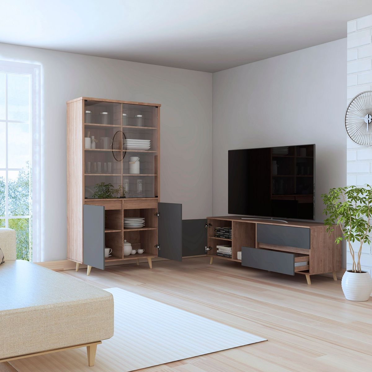 TUHOME - Combo Mesa de TV 60" + Vitrina Salem