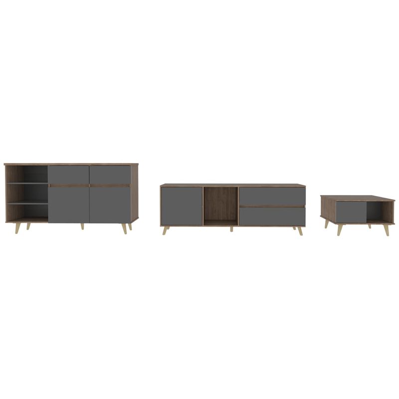 TUHOME - Combo Mesa de TV 60'' + Aparador + Mesa de Centro Salem Miel/Plomo