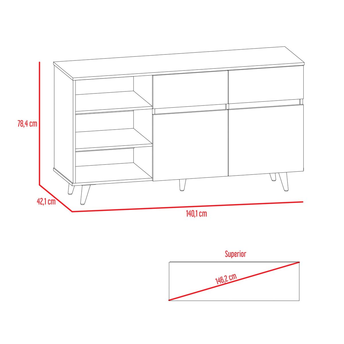 TUHOME - Rack TV 60'' + Vitrina + Bife + Mesa Centro Salem Miel/Plomo