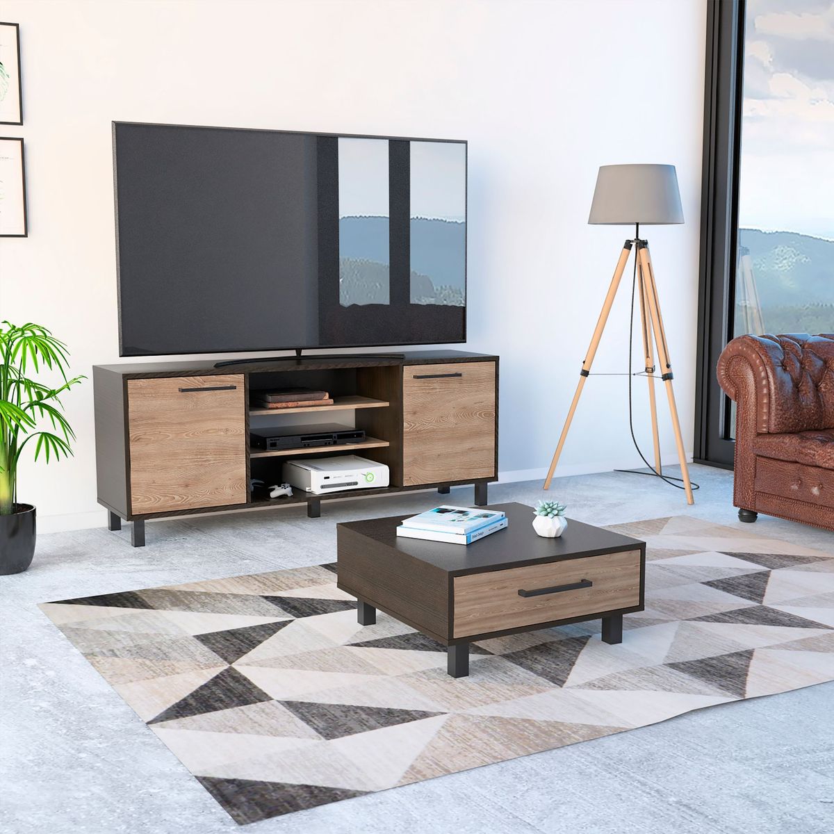 TUHOME - Combo Mesa de TV 65'' + Mesa de Centro Kaia Negro/Miel