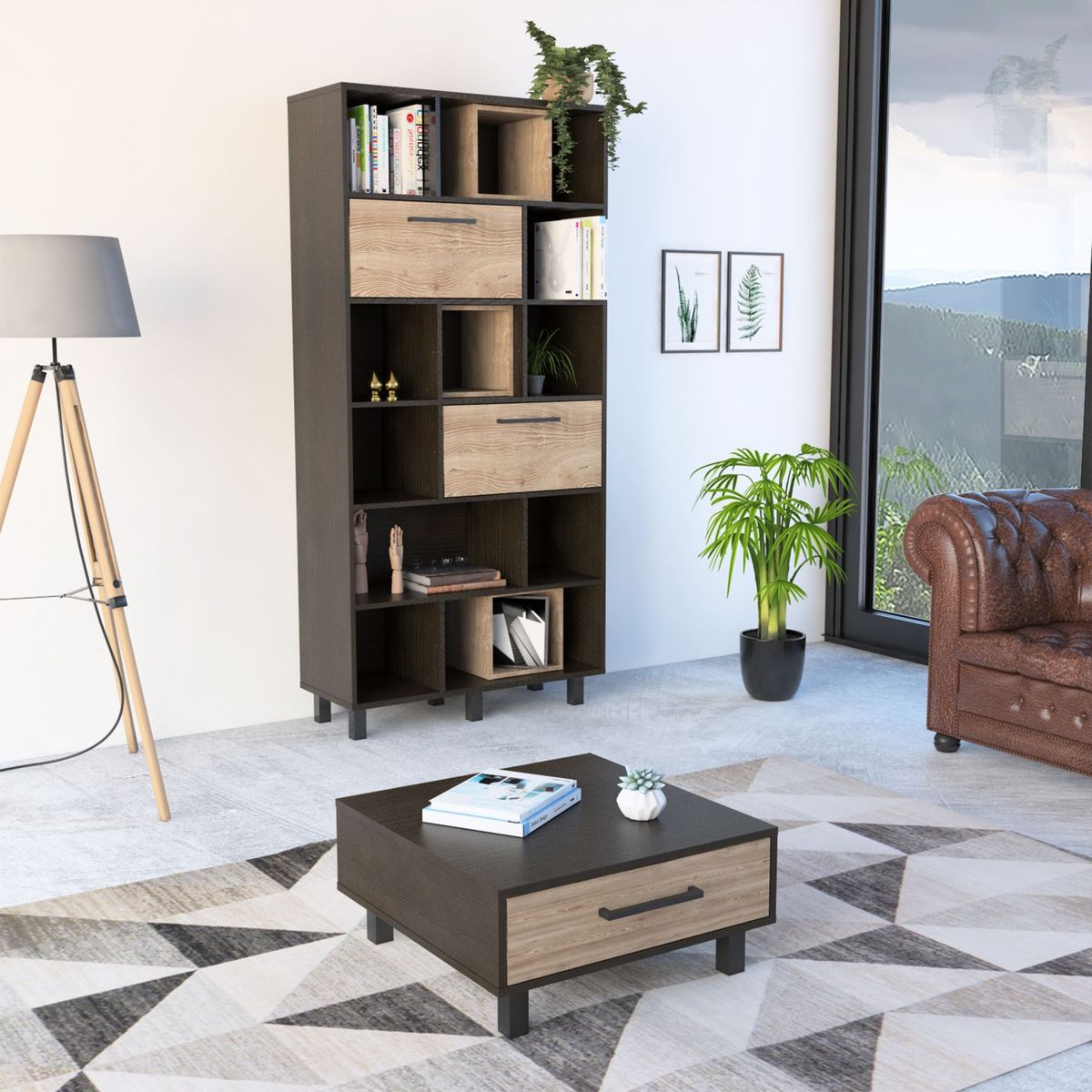 TUHOME - Combo Estante Librero + Mesa de Centro Kaia