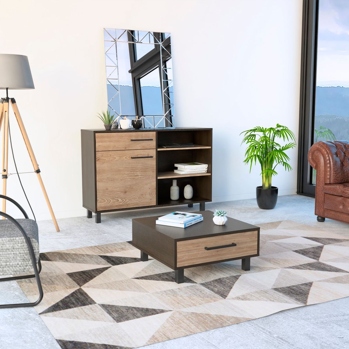 TUHOME - Combo Aparador + Mesa de Centro Kaia Negro/Miel