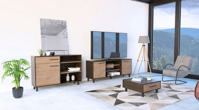 Combo Mesa de TV 65'' + Aparador + Mesa de Centro Kaia Wengue/Miel