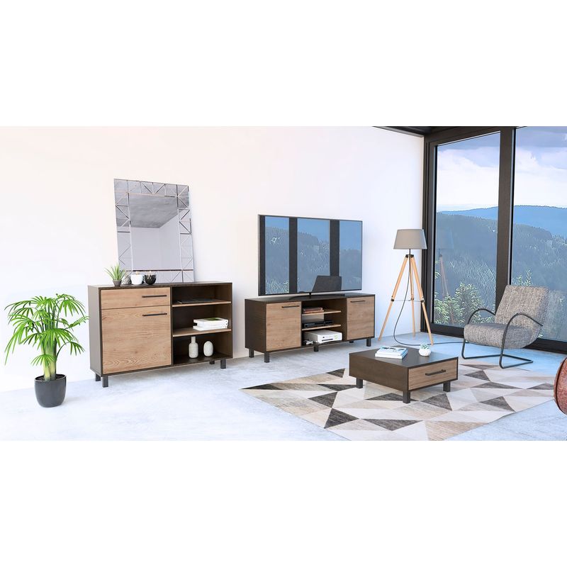 TUHOME - Combo Mesa de TV 65'' + Aparador + Mesa de Centro Kaia Wengue/Miel