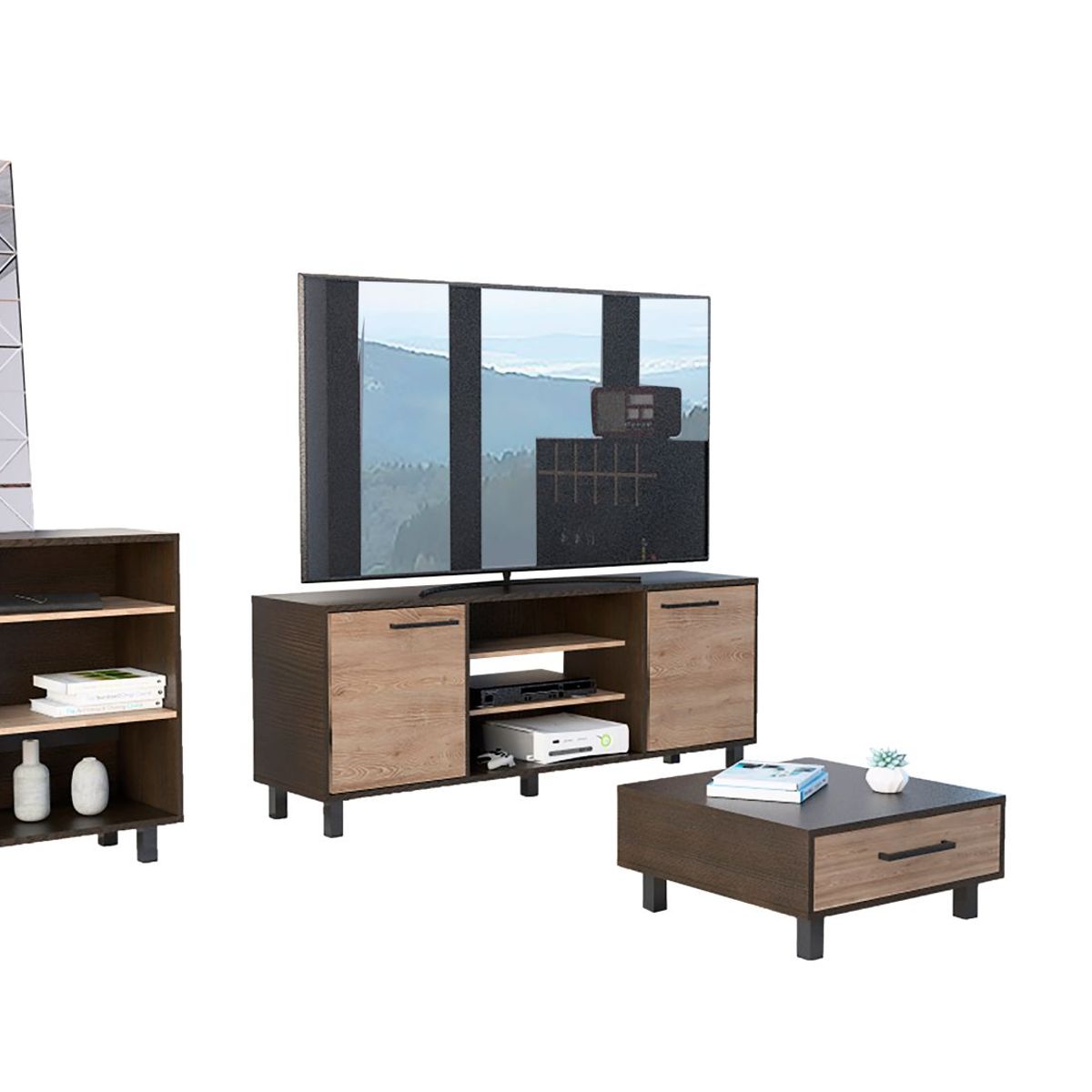 TUHOME - Combo Mesa de TV 65'' + Bar + Aparador + Mesa de Centro Kaia Wengue/Miel