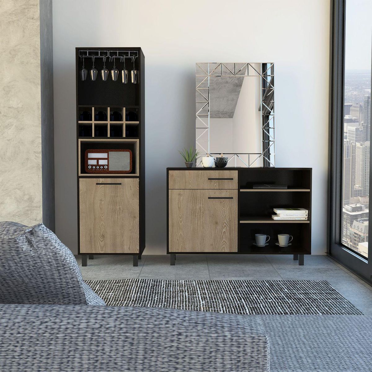 TUHOME - Combo Bar Cava + Aparador Recibidor Kaia