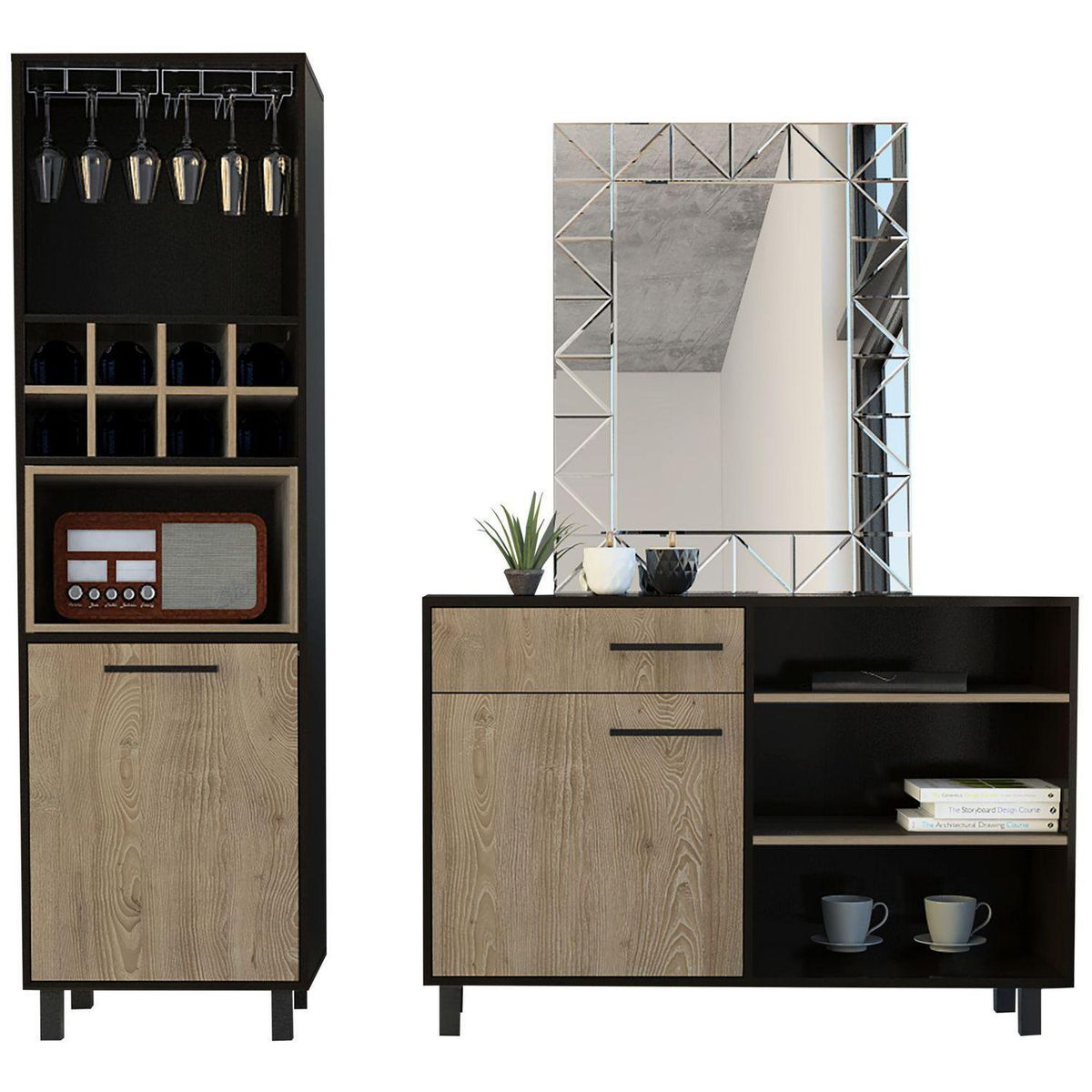 TUHOME - Combo Bar Cava + Aparador Recibidor Kaia