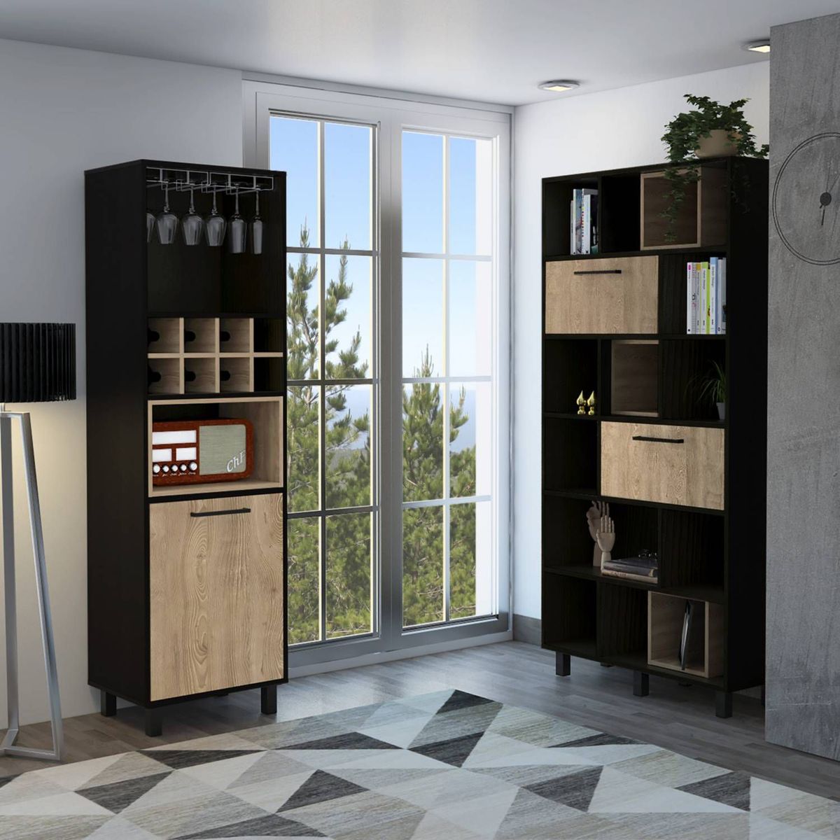 TUHOME - Combo Bar Cava Alto + Estante Librero Kaia
