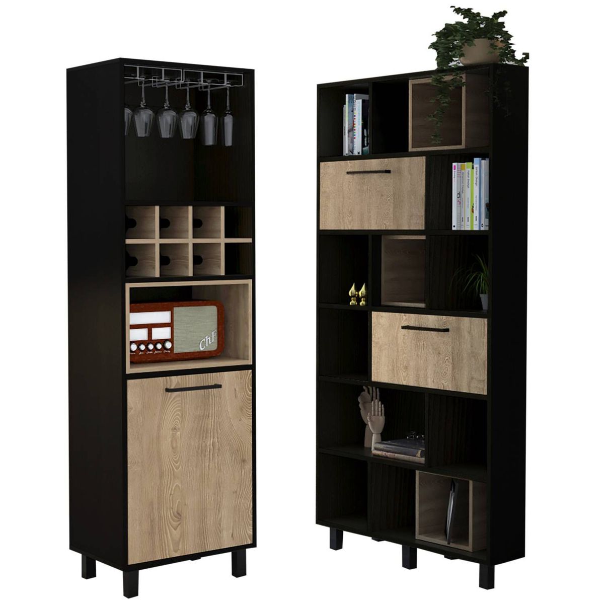 TUHOME - Combo Bar Cava Alto + Estante Librero Kaia