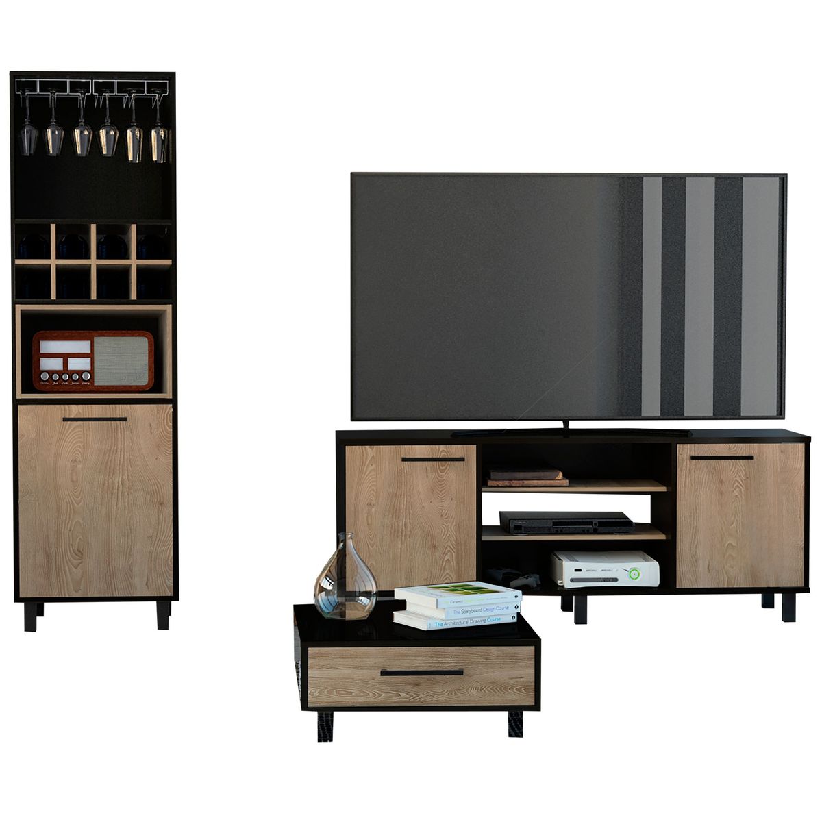 TUHOME - Rack TV 55'' + Bar Alto + Mesa Centro Kaia Wengue/Miel