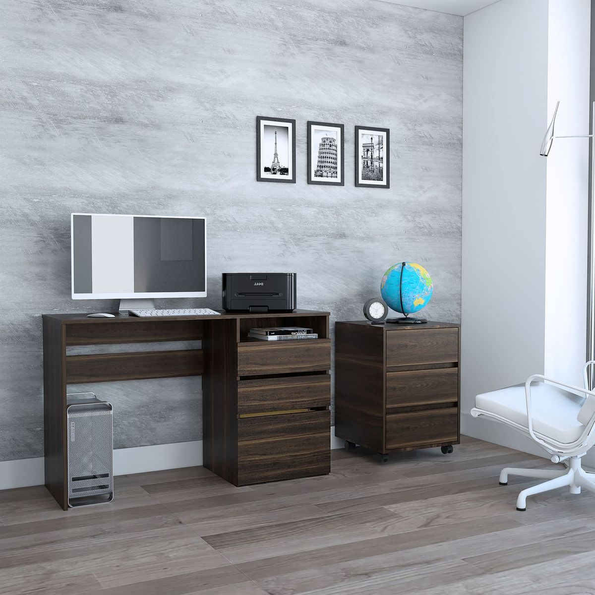 TUHOME - Combo Office 13 Escritorio + Archivador Habano