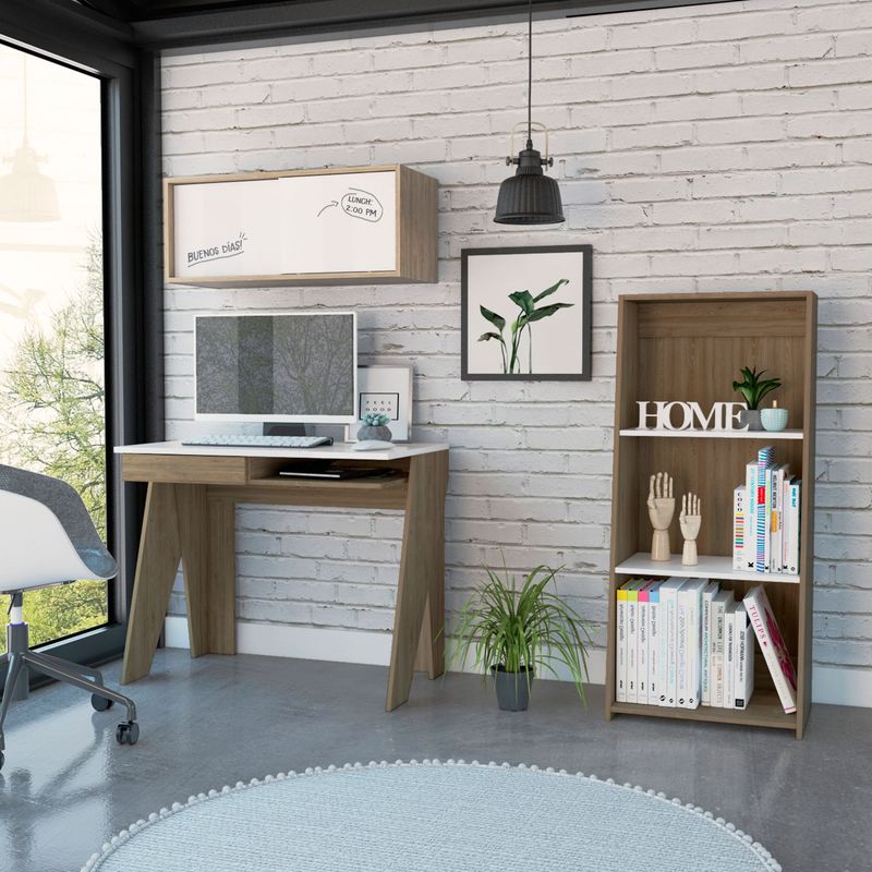 TUHOME - Combo Escritorio + Estante Librero + Gabinete Note Blanco