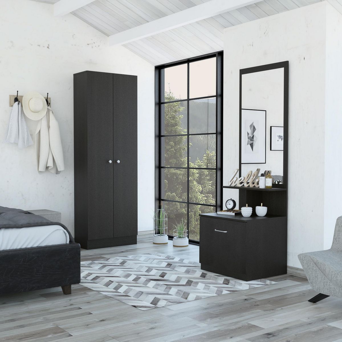 TUHOME - Combo Ropero 2 Puertas + Velador con Espejo Dream 9 