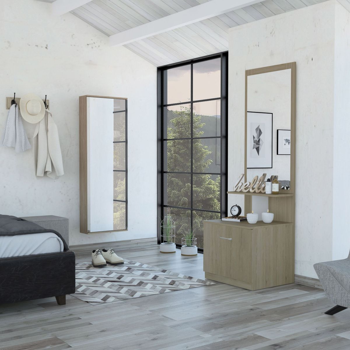 TUHOME - Combo Velador con Espejo + Zapatera con Espejo Dreams 10