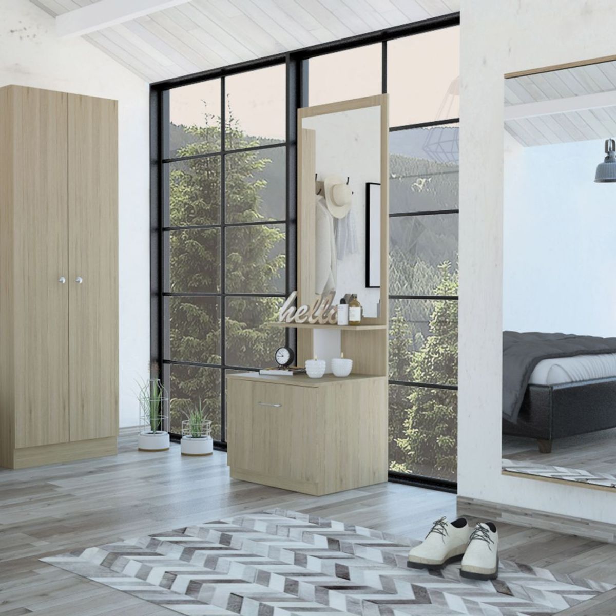 TUHOME - Combo Dreams 12 Ropero + Zapatero + Velador Multifuncional Rovere/Blanco