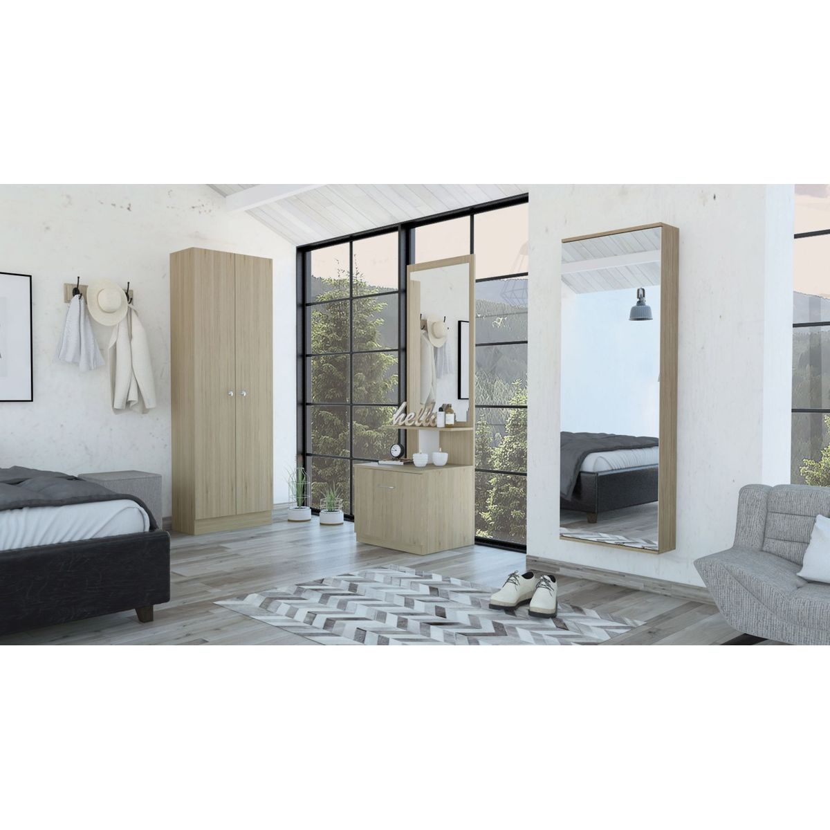 TUHOME - Combo Dreams 12 Ropero + Zapatero + Velador Multifuncional Rovere/Blanco