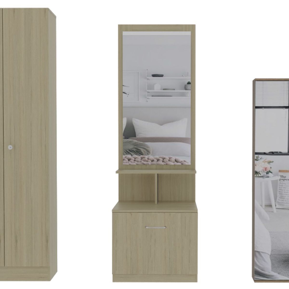 TUHOME - Combo Dreams 12 Ropero + Zapatero + Velador Multifuncional Rovere/Blanco