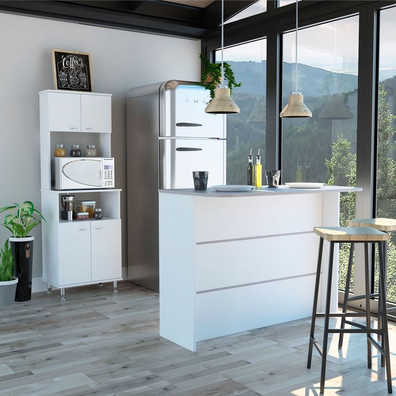 TUHOME - Combo Kitchen 15 Mueble Microondas + Barra de Cocina Blanco