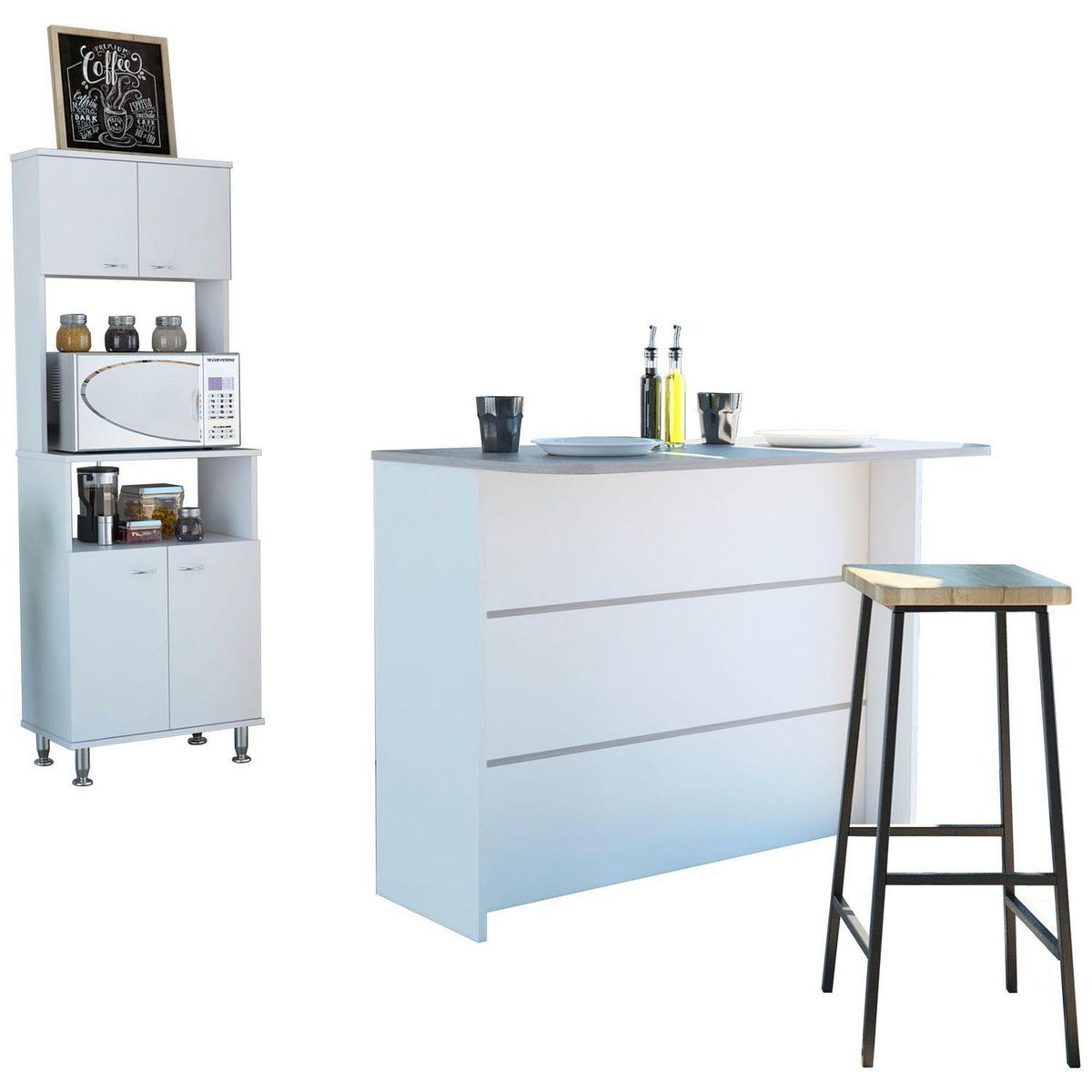 TUHOME - Mueble de Cocina Barra Auxiliar Fendi Blanco Cemento 120cm ancho