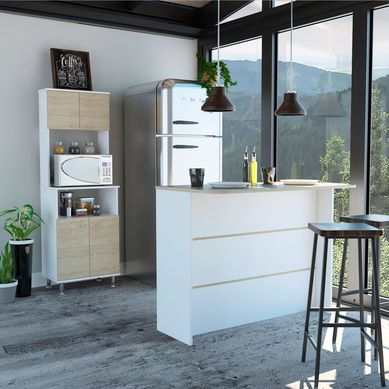 Combo Kitchen 17 Mueble Microondas + Barra de Cocina Blanco