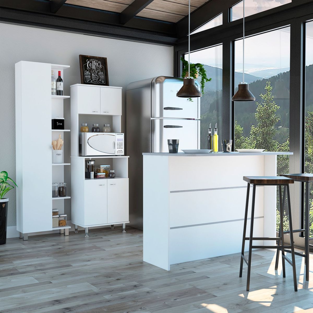 TUHOME - Combo Kitchen 33 Mueble Cocina 54 + Barra de Cocina + Optimizador Blanco