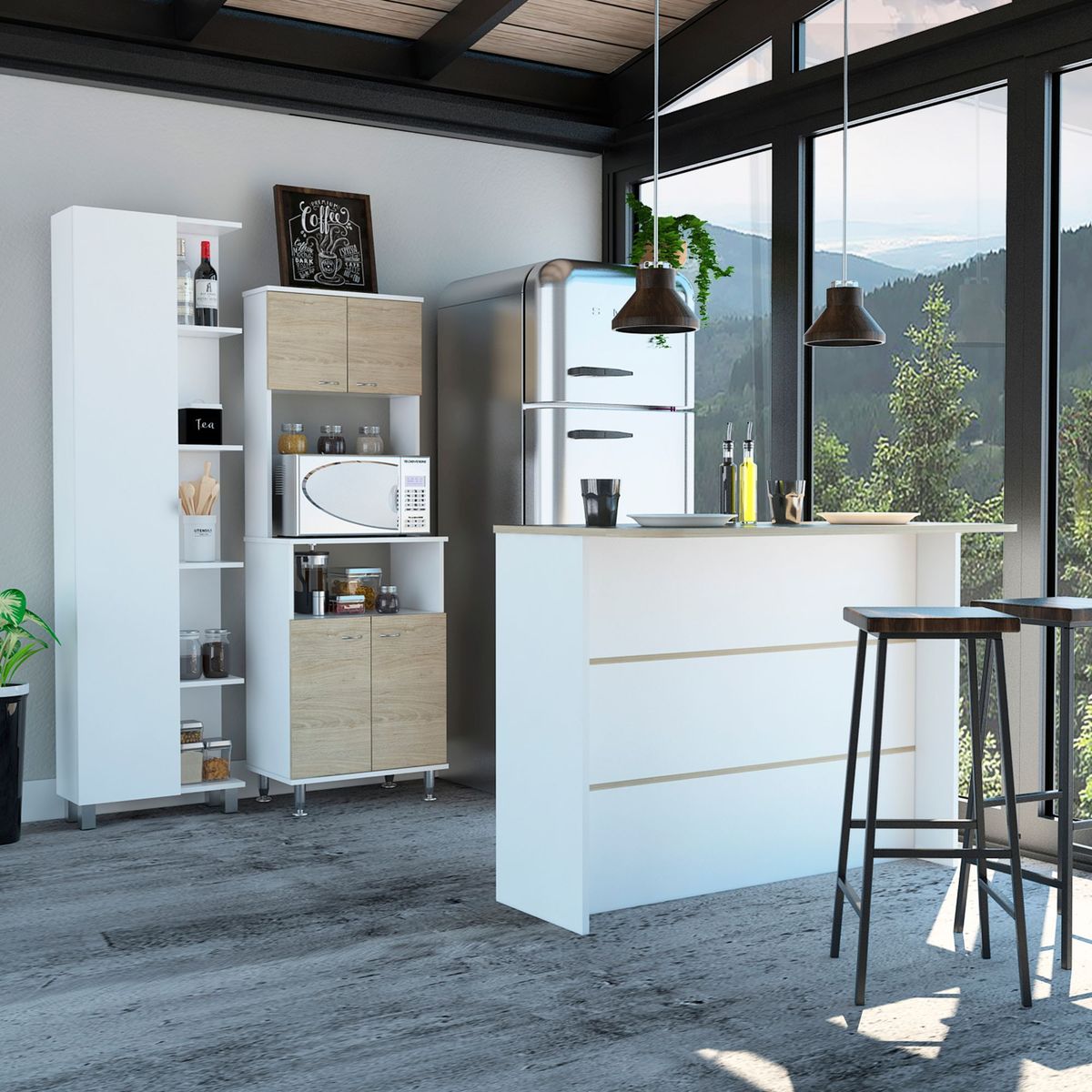 TUHOME - Combo Kitchen 35 Mueble Cocina 54 + Barra de Cocina + Optimizador Rovere/Blanco