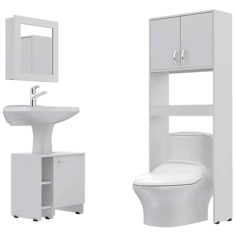 TUHOME - Combo Mueble de Baño Organizador Lavamanos + Botiquin Blanco + Organizador sobre Inodoro