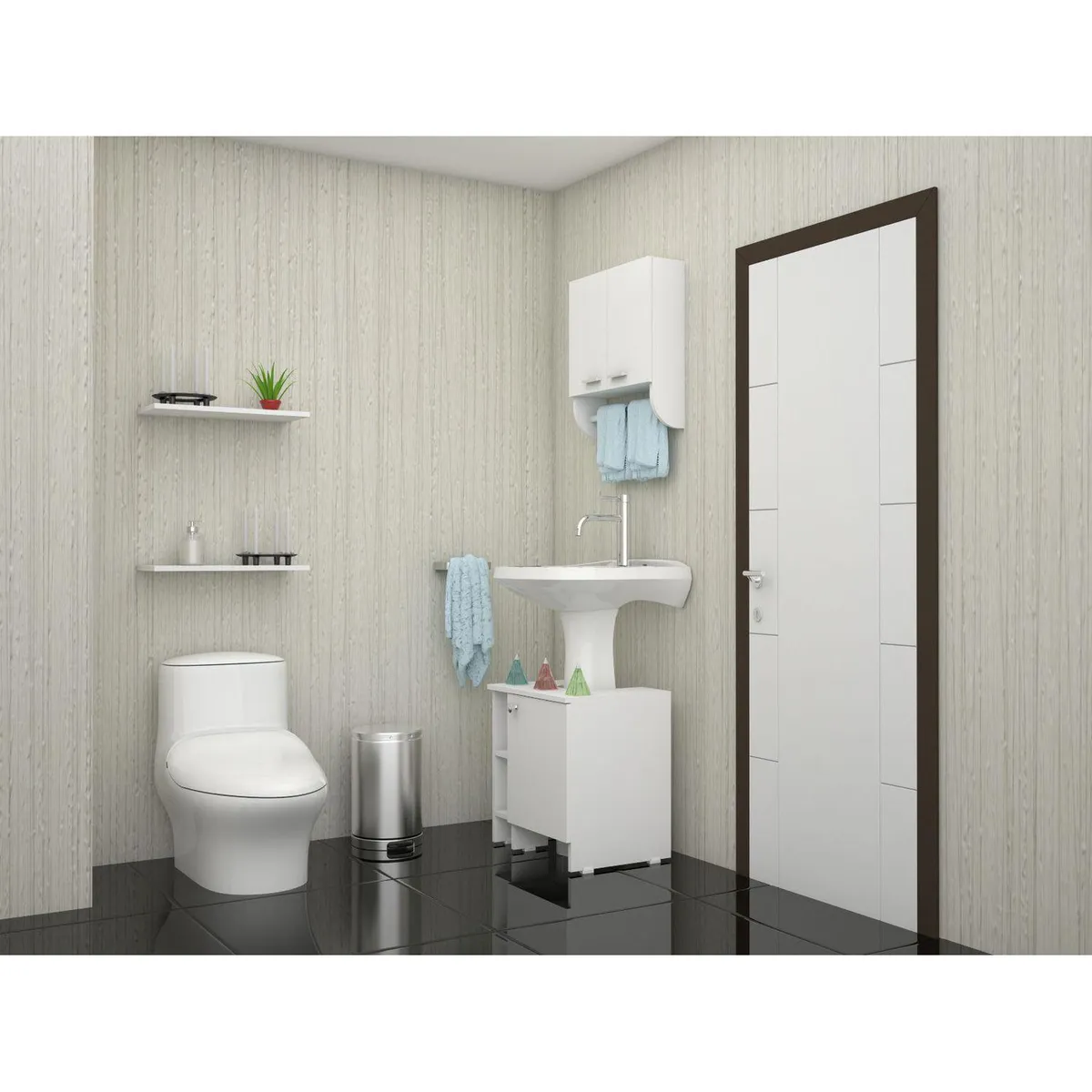 TUHOME - Combo Mueble de Baño Organizador Lavamanos + Botiquin Blanco