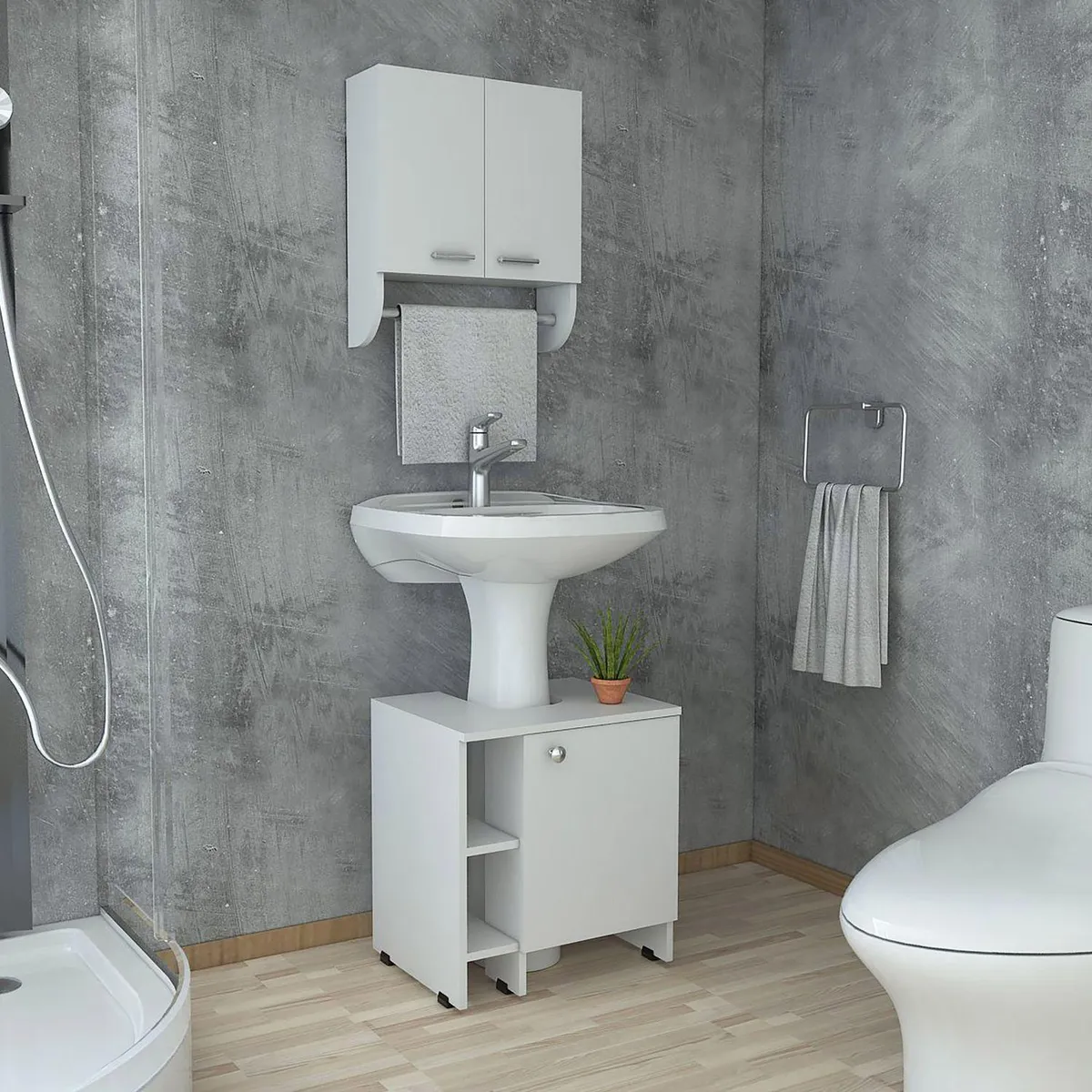 TUHOME - Combo Mueble de Baño Organizador Lavamanos + Botiquin Blanco