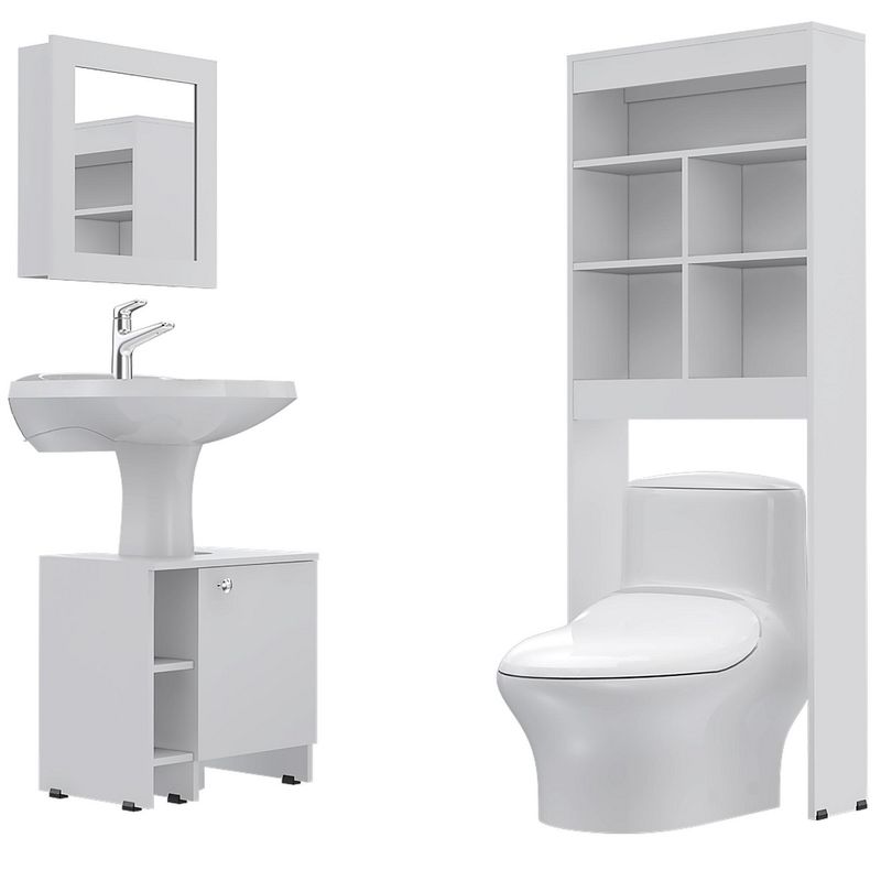 TUHOME - Combo Mueble de Baño Organizador Lavamanos + Botiquin Blanco + Organizador sobre Inodoro