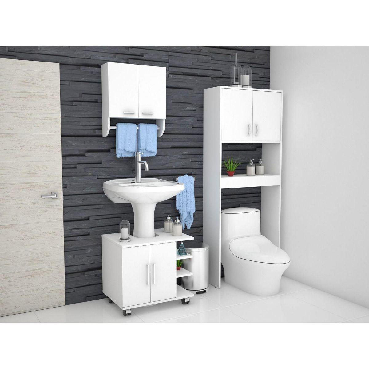 Combo Mueble de Baño Organizador Lavamanos + Botiquin Blanco + Organizador sobre Inodoro, marca TUHOME - Foto Principal