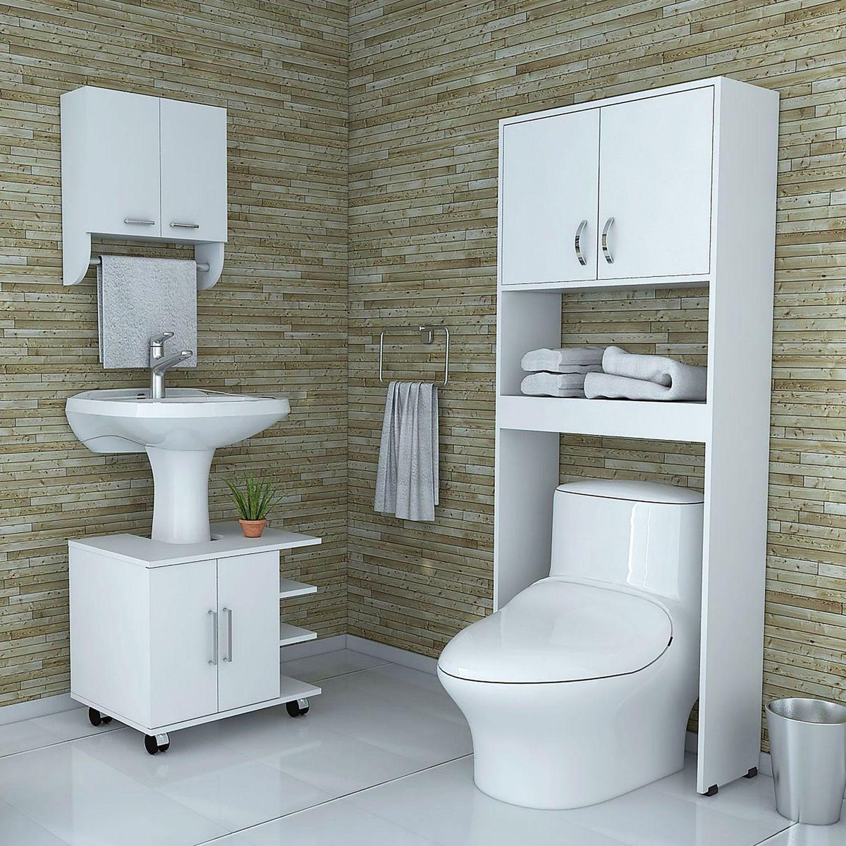 Combo Mueble de Baño Organizador Lavamanos + Botiquin Blanco + Organizador sobre Inodoro, marca TUHOME - Foto 2