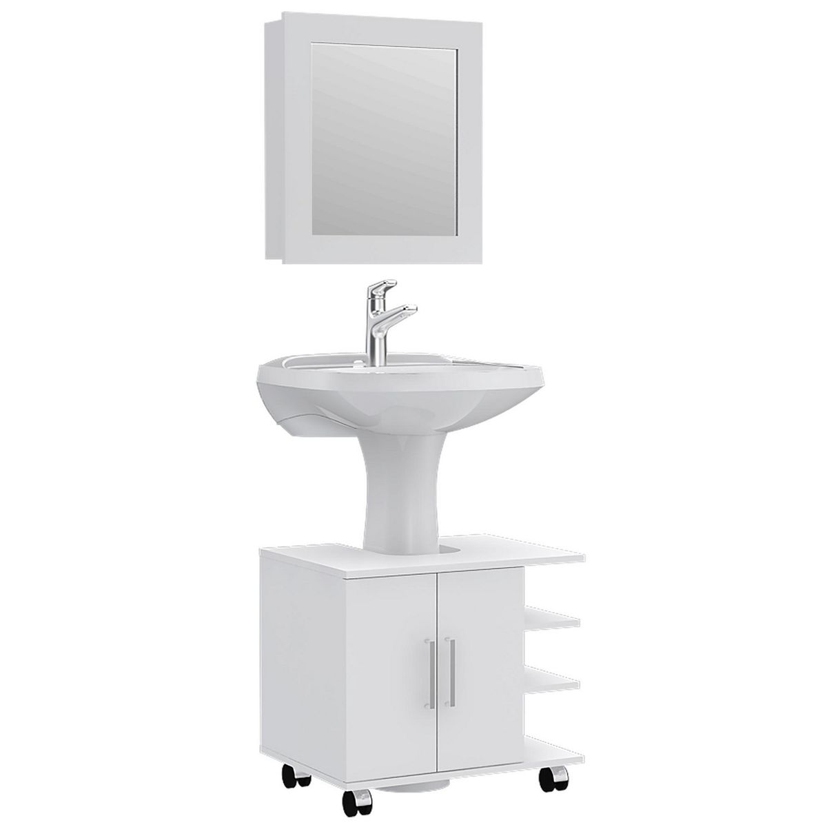 TUHOME - Combo Mueble de Baño Organizador Lavamanos + Botiquin Blanco