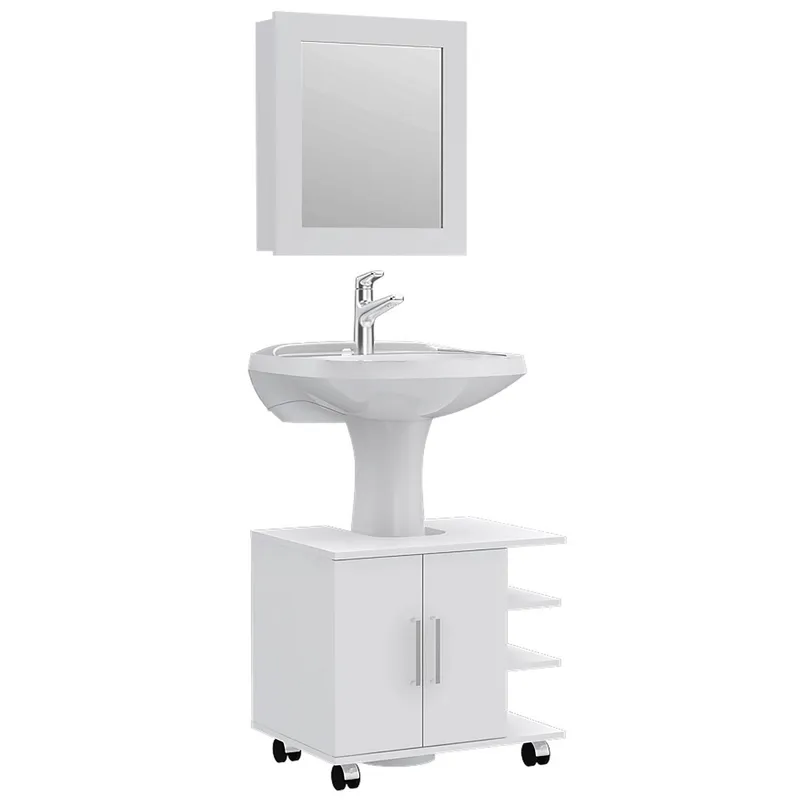 TUHOME - Combo Mueble de Baño Organizador Lavamanos + Botiquin Blanco