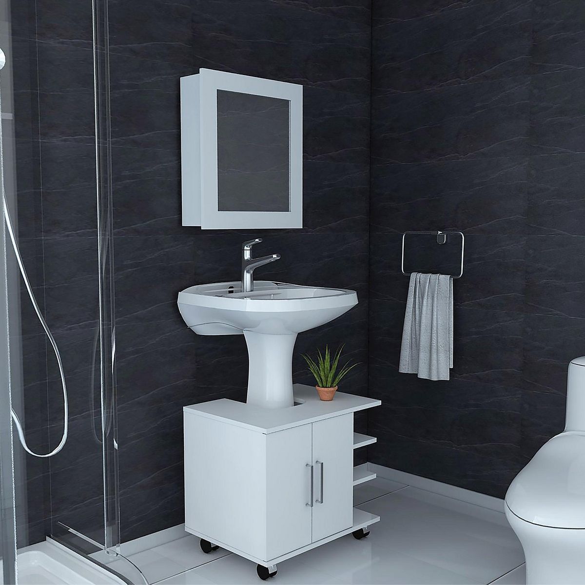 TUHOME - Combo Mueble de Baño Organizador Lavamanos + Botiquin Blanco