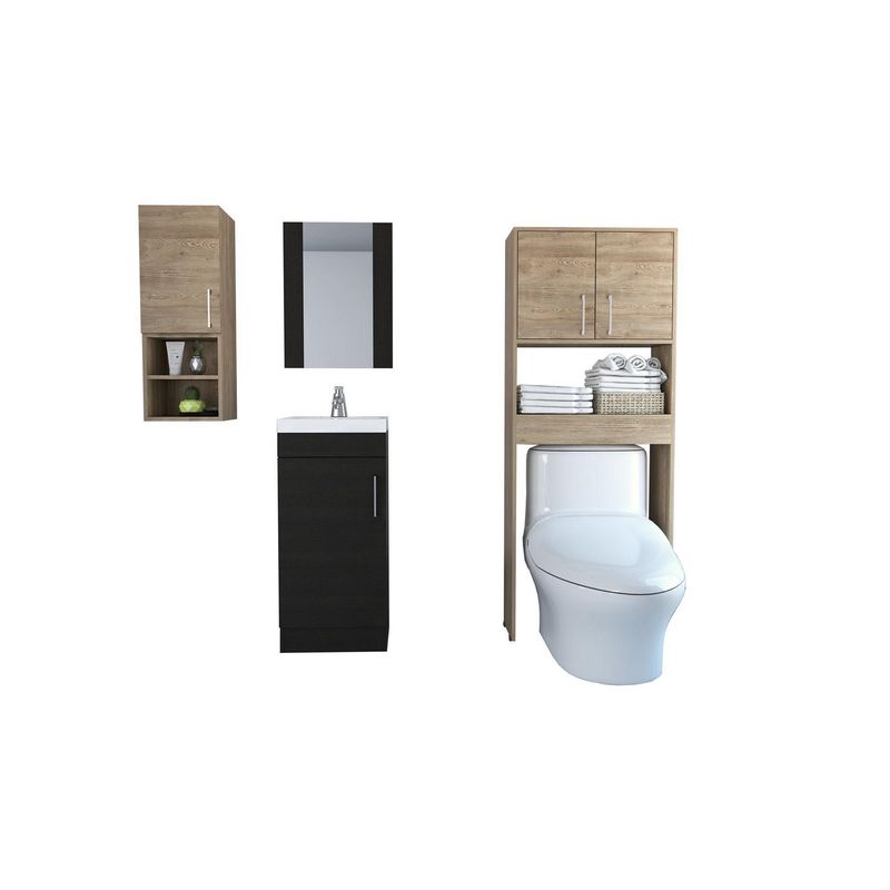 TUHOME - Combo Mueble de Baño Vanitorio + Espejo Madrid Wengue + Organizador Auxiliar + Organizador sobre Inodoro Barcelona Miel