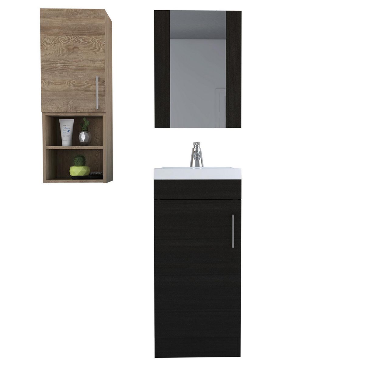 TUHOME - Combo Mueble de Baño Vanitorio + Espejo Madrid Wengue + Organizador Auxiliar Barcelona Miel