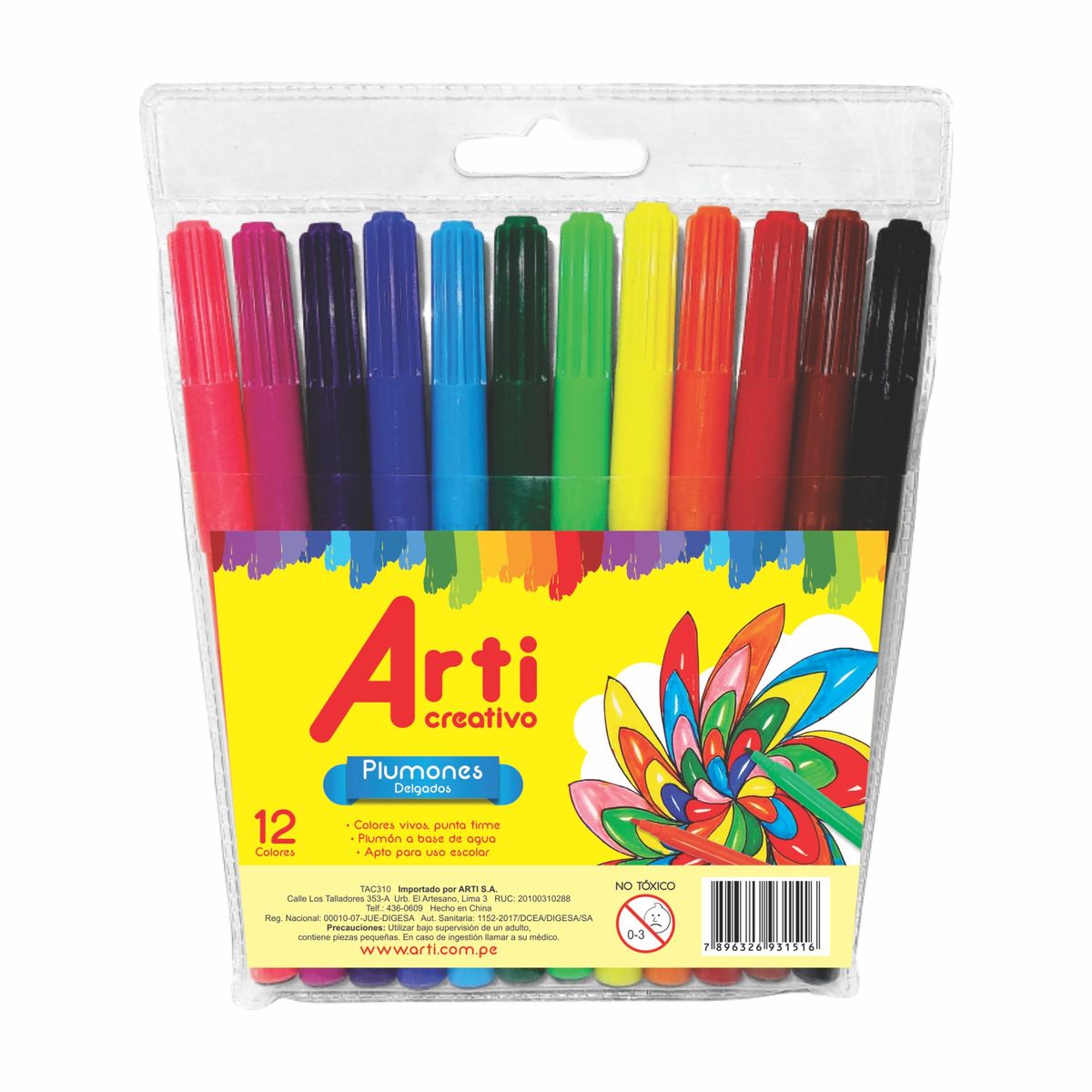 ARTI CREATIVO - Plumones Delgados x12