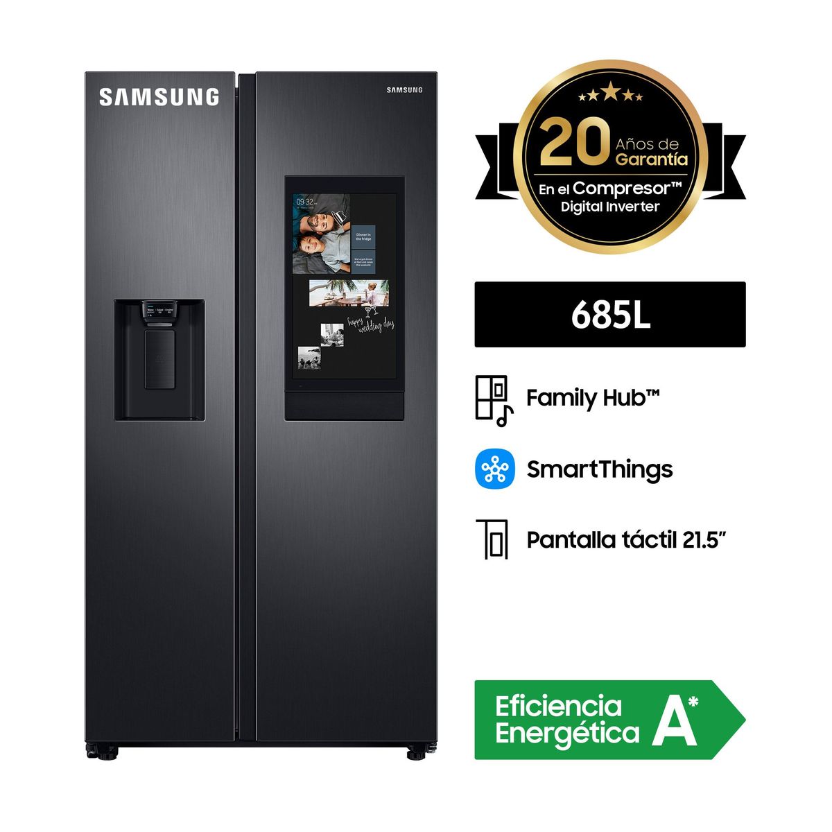 SAMSUNG - Refrigeradora Samsung Side by Side 2 Puertas 685 Litros RS27T5561B1
