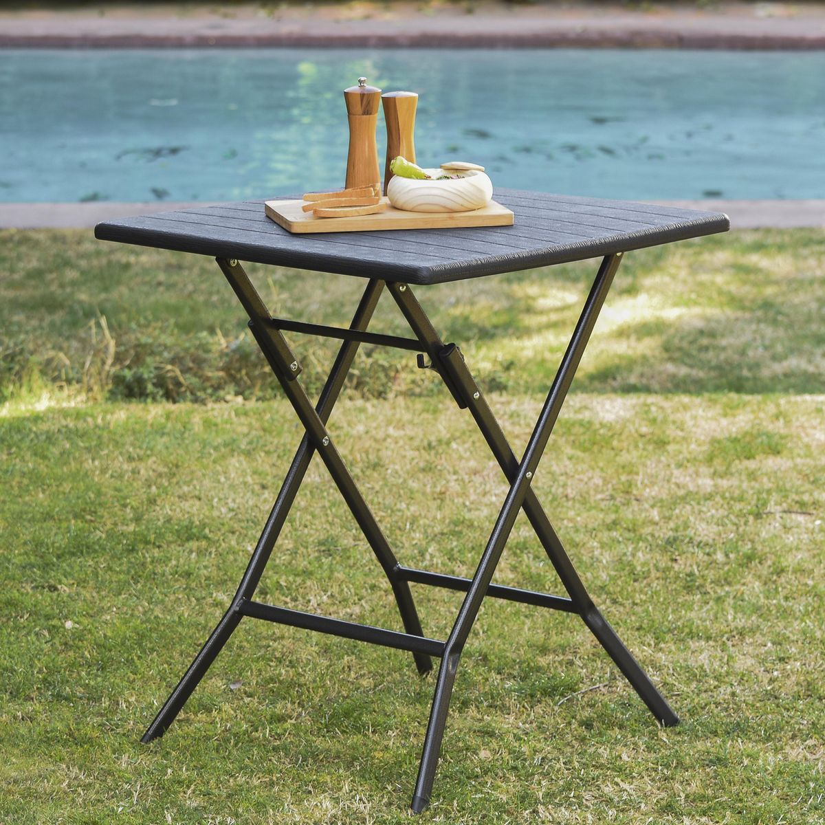 JUST HOME COLLECTION - Mesa Plegable Cuadrada Negra 62x62x73 Cm