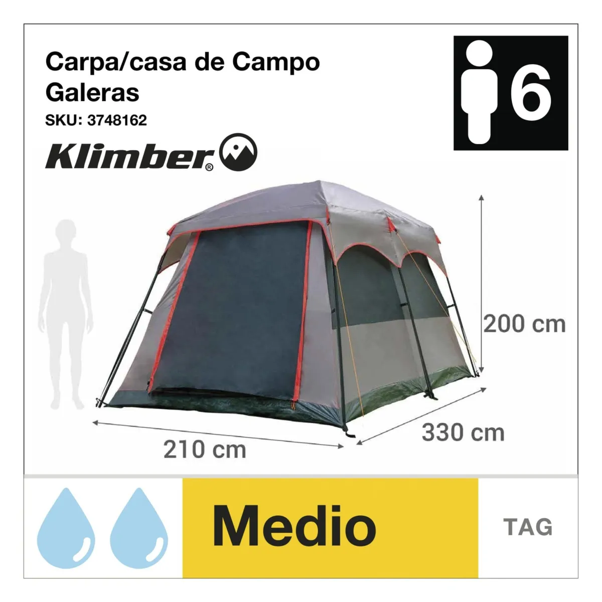 KLIMBER - Carpa Para 6 Personas Modelo Galeras Color Taupe/Negro