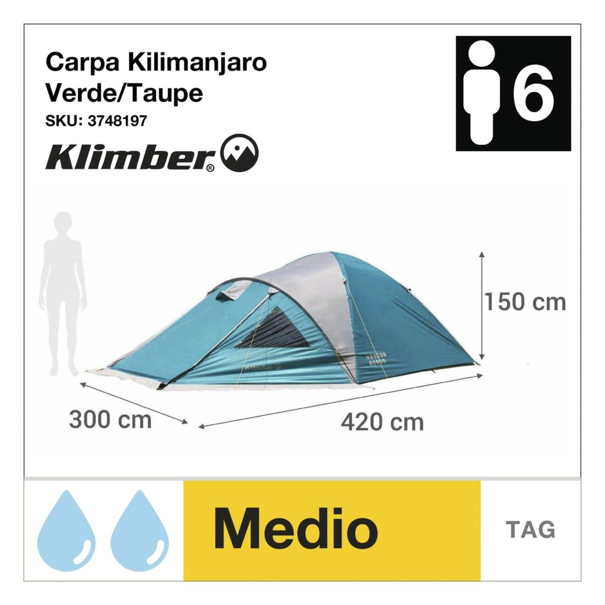 KLIMBER - Carpa Para 6 Personas Modelo Kilimanjaro Color Verde/ Taupe