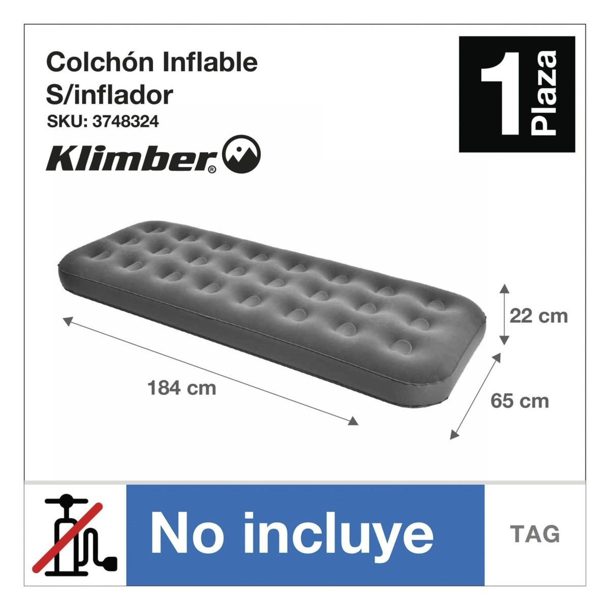 KLIMBER - Colchón Inflable 1 Plaza