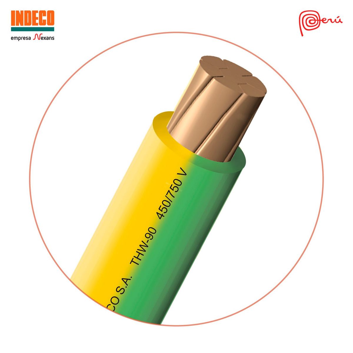 INDECO - Cable THW-90 2.5mm2 Amarillo/Verde 100 Metros