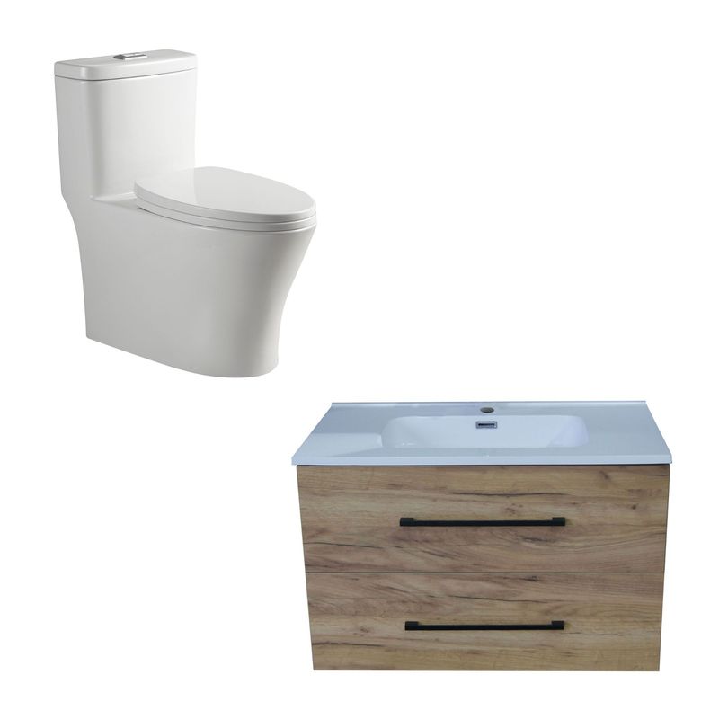 SENSI DACQUA - Mueble de Baño Roble + WC Inodoro One Piece Cagliari Blanco