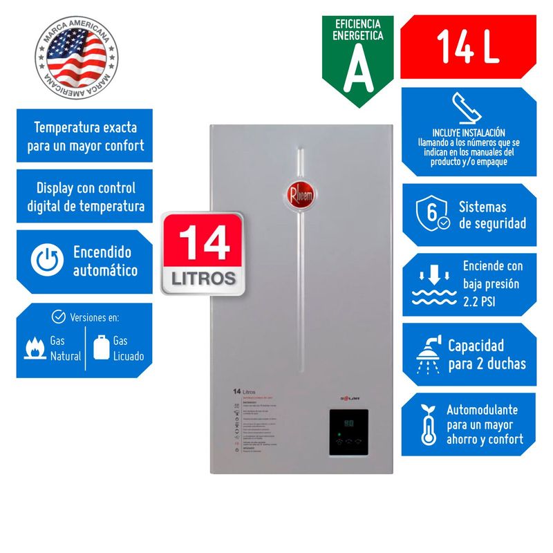 RHEEM - Terma a Gas Rheem GLP 14 litros