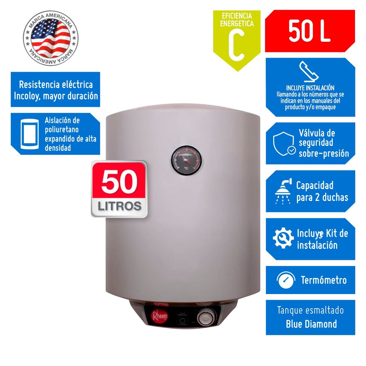 Rheem - Terma Eléctrica Rheem Wide 50 litros