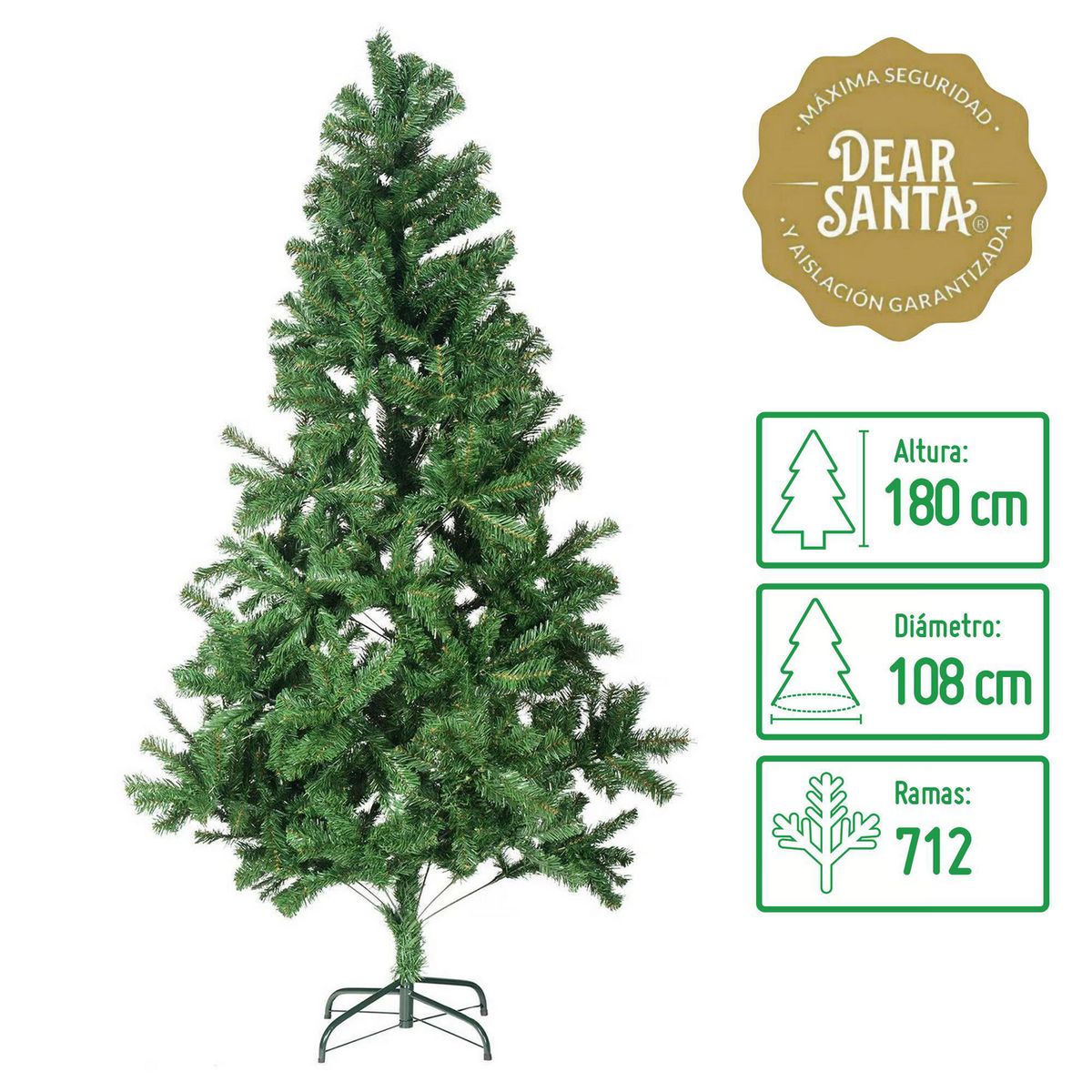 DEAR SANTA - Árbol de Navidad 180cm 712 Ramas Bavaria Verde