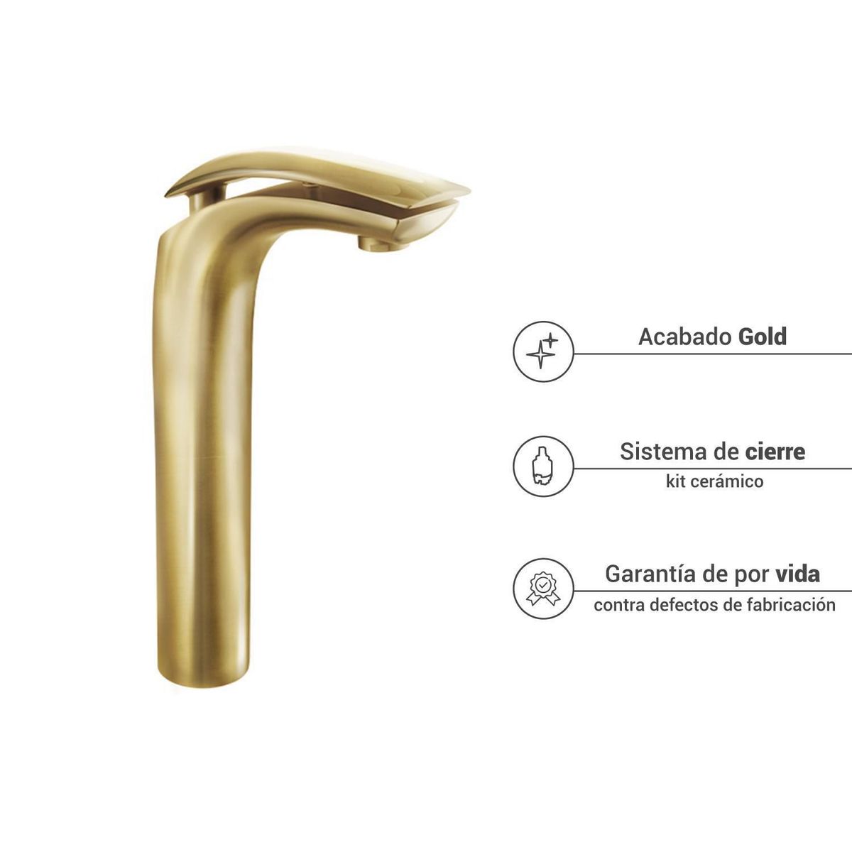 VAINSA - Llave de Lavatorio Monocomando Alta Martini Gold