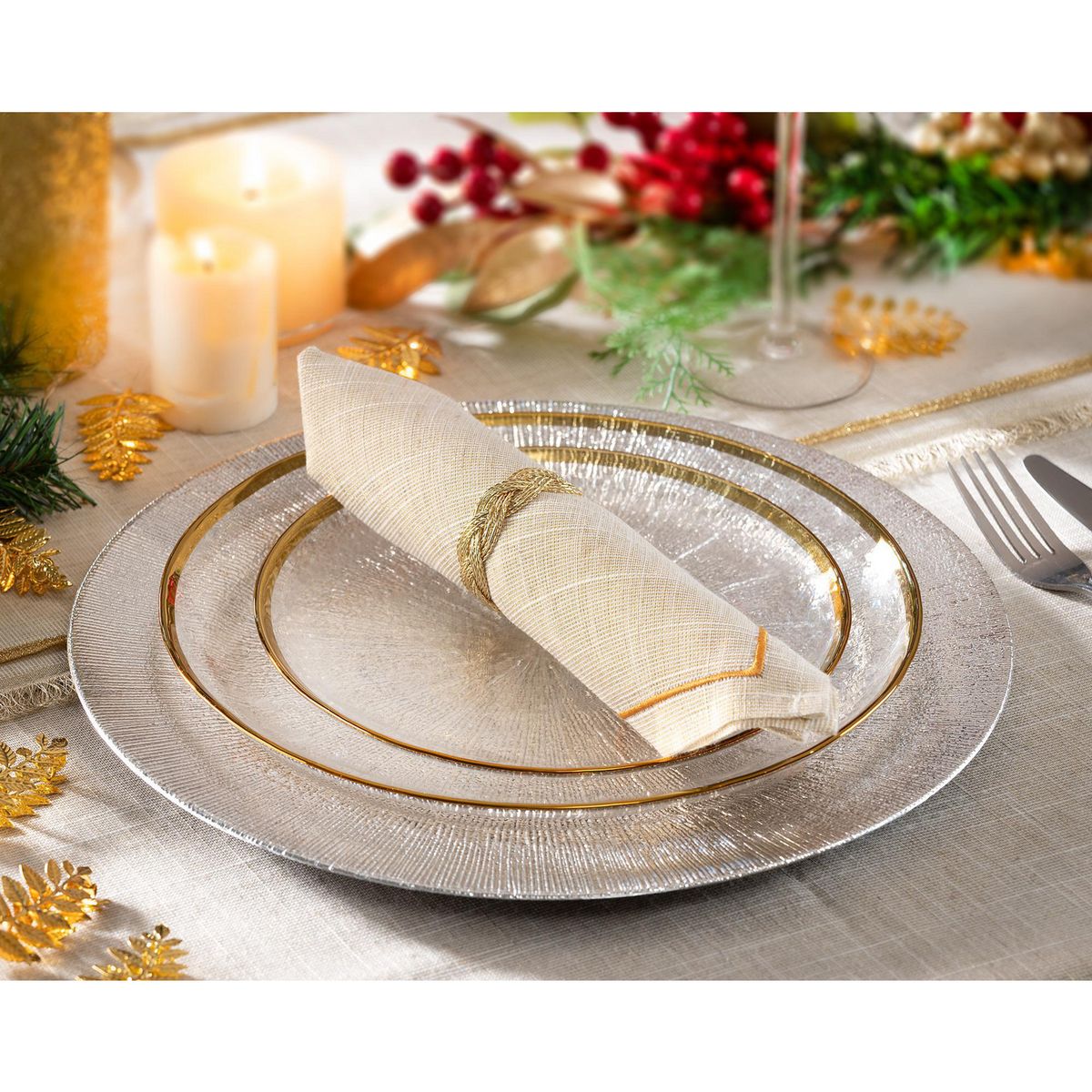 DEAR SANTA - Plato Textura Plateado Navidad 33cm